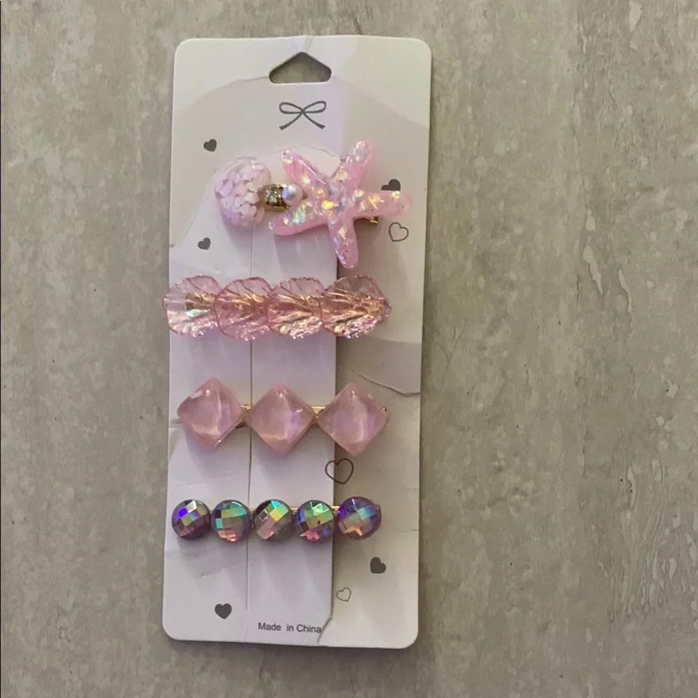 Pink Starfish Hair Clip Set